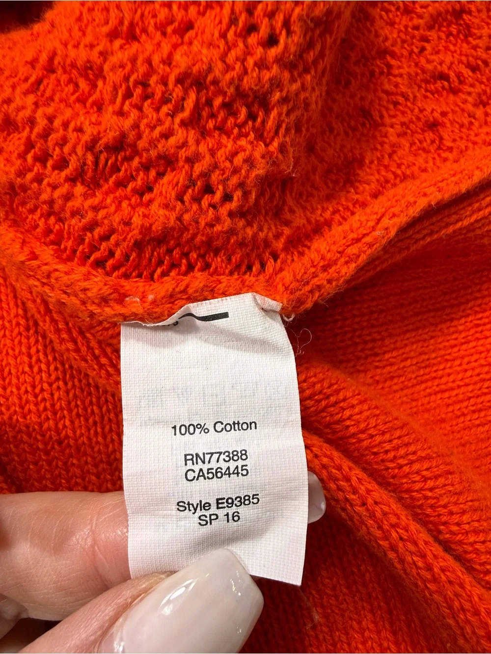 J. Crew 100% Cotton Orange Cable Knit Crewneck Sweater